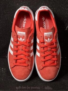 adidas Red Suede Sneakers with White Stripes